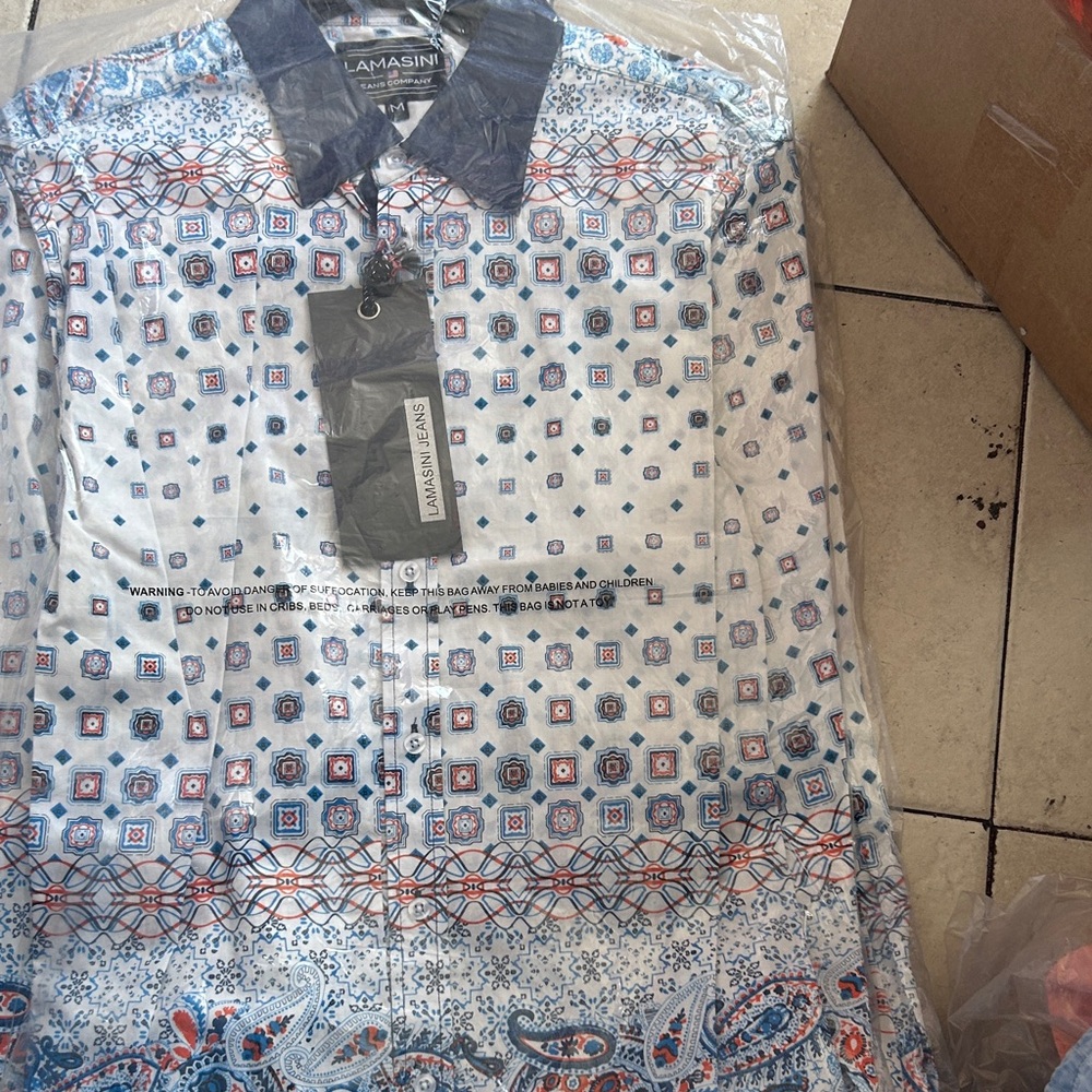 Lamansini Men's Long Sleeve Shirt - Blue and White